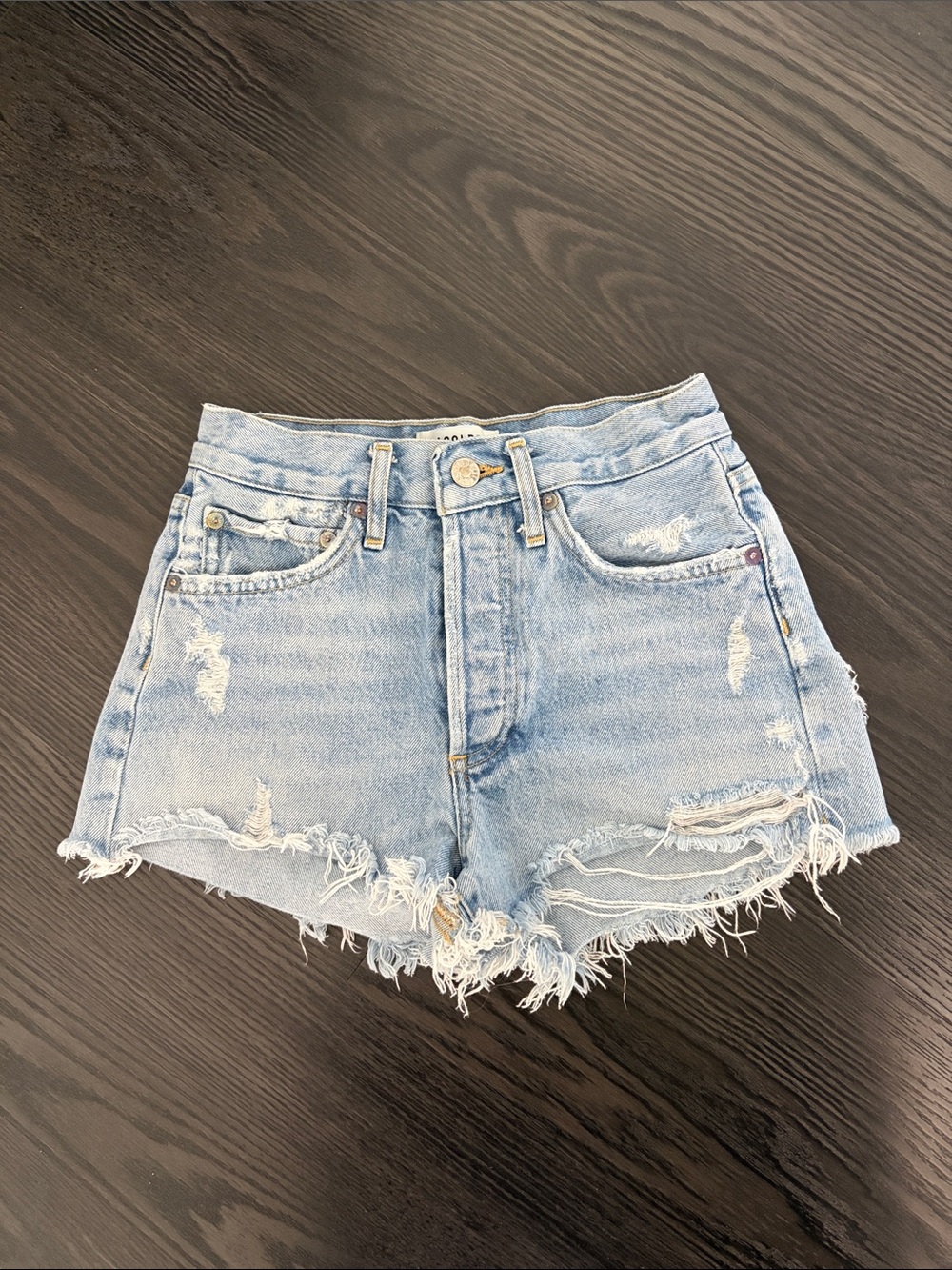 Agolde Parker Light Wash Distressed Denim Shorts